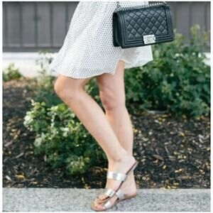 J. Crew Sandals Flat Sandals Womens 7 Silver Strappy Sandals Womens Slip on